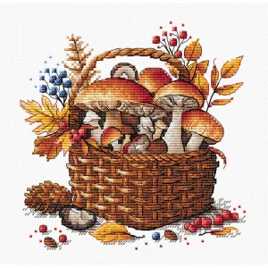 AVA STITCH Basket of Autumn Mushrooms P097