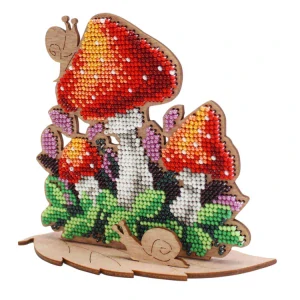 M.P.STUDIA Beaded embroidery on wooden base Amanita O-074